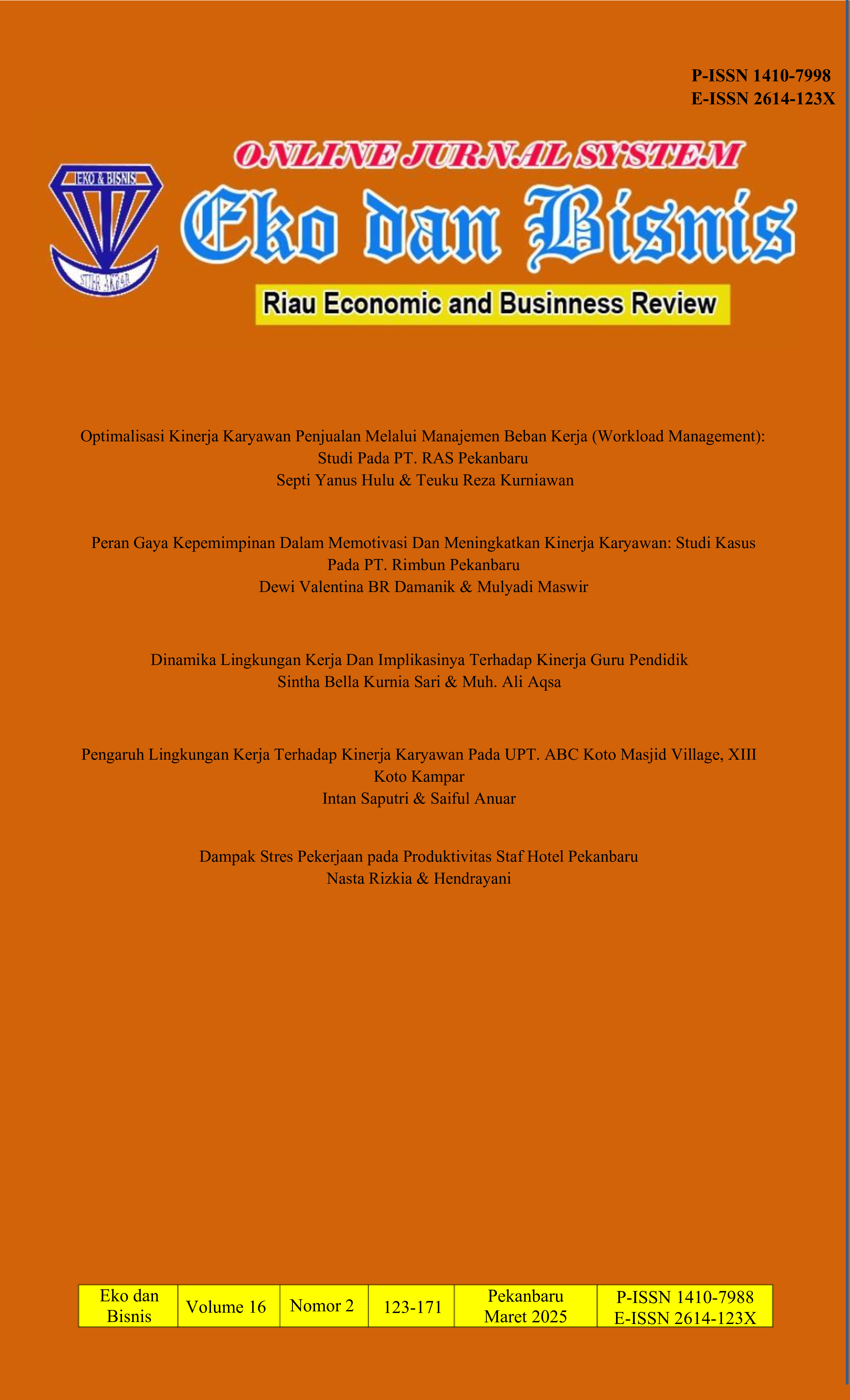 					View Vol. 16 No. 2 (2025): Manajemen Sumber Daya Manusia Berbasis Lingkungan Kerja, Kepemimpinan, dan Beban Kerja dalam Meningkatkan Kinerja dan Produktivitas Organisasi.
				
